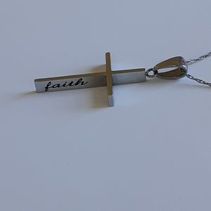 "FAITH" Engraved cross necklace stainless steal
